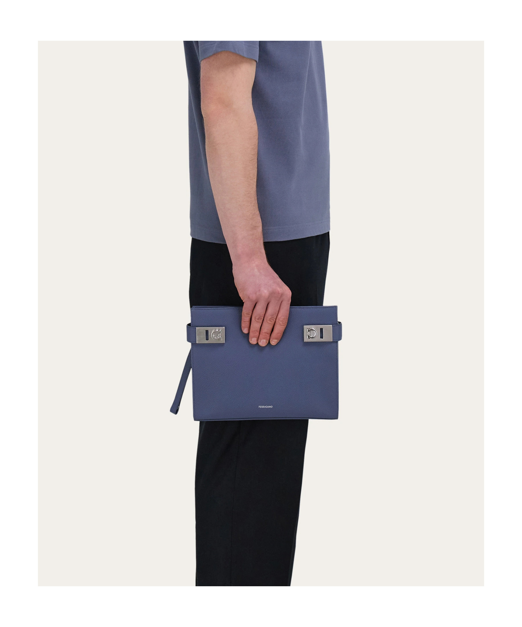 Ferragamo Pouch With Gancini Buckles In Gray