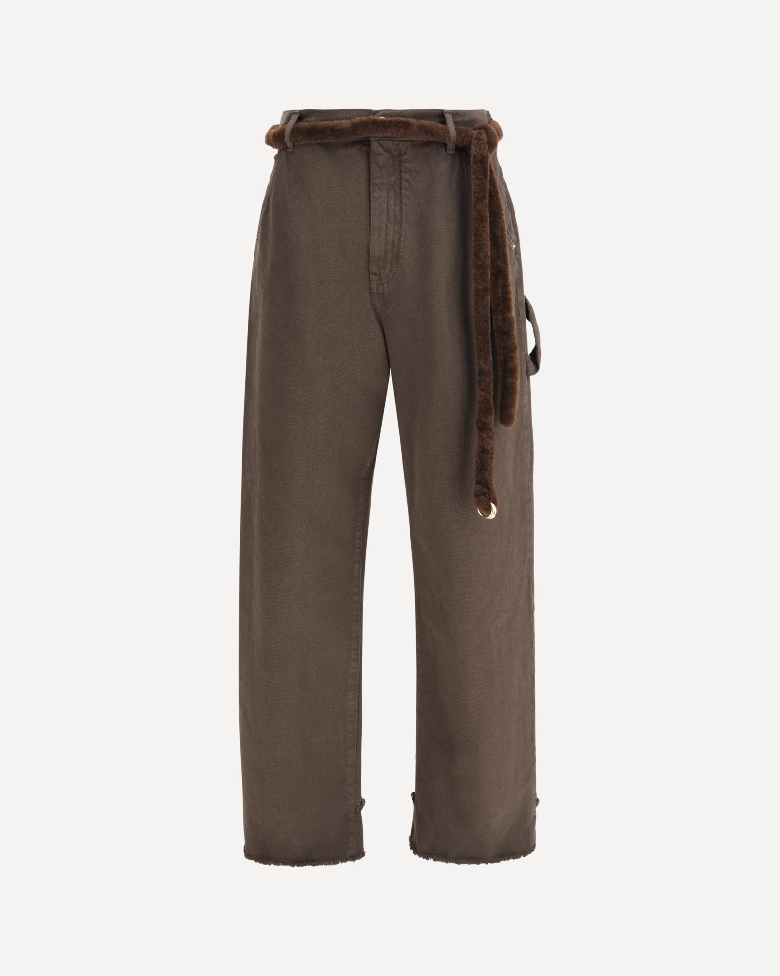 Darkpark Lisa Fur Belt Adorned Loose Fit Carpenter Pants In Multi