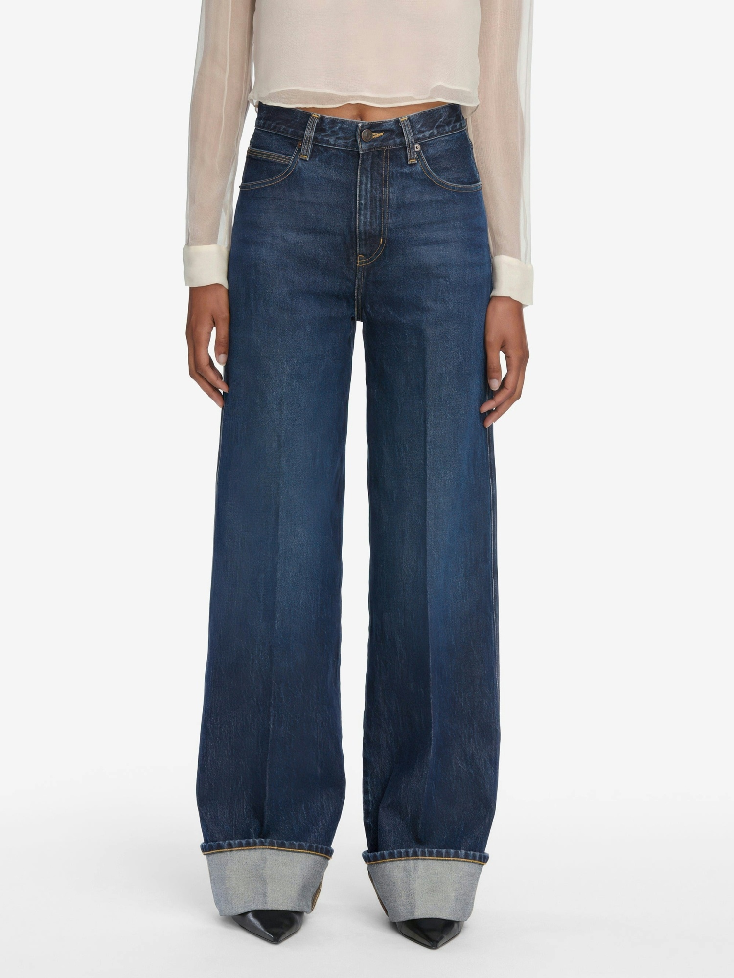 Frame The Cuffed Wide High-rise Wide-leg Jeans In Blue