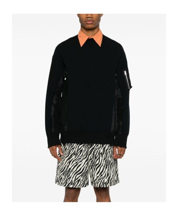 Sacai Sponge Panelled Twill Sweatshirt In Black