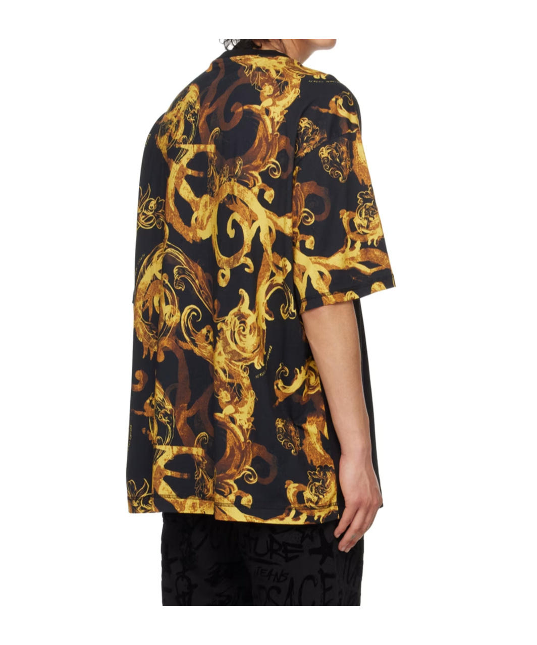 Shop Versace Jeans Round Collar Printed T-shirt In Black