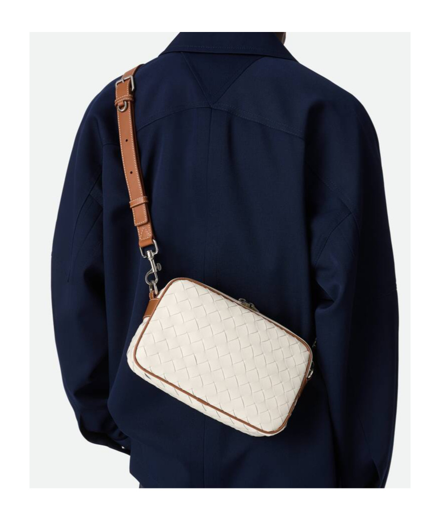 Bottega Veneta Small Woven Camera Bag In White