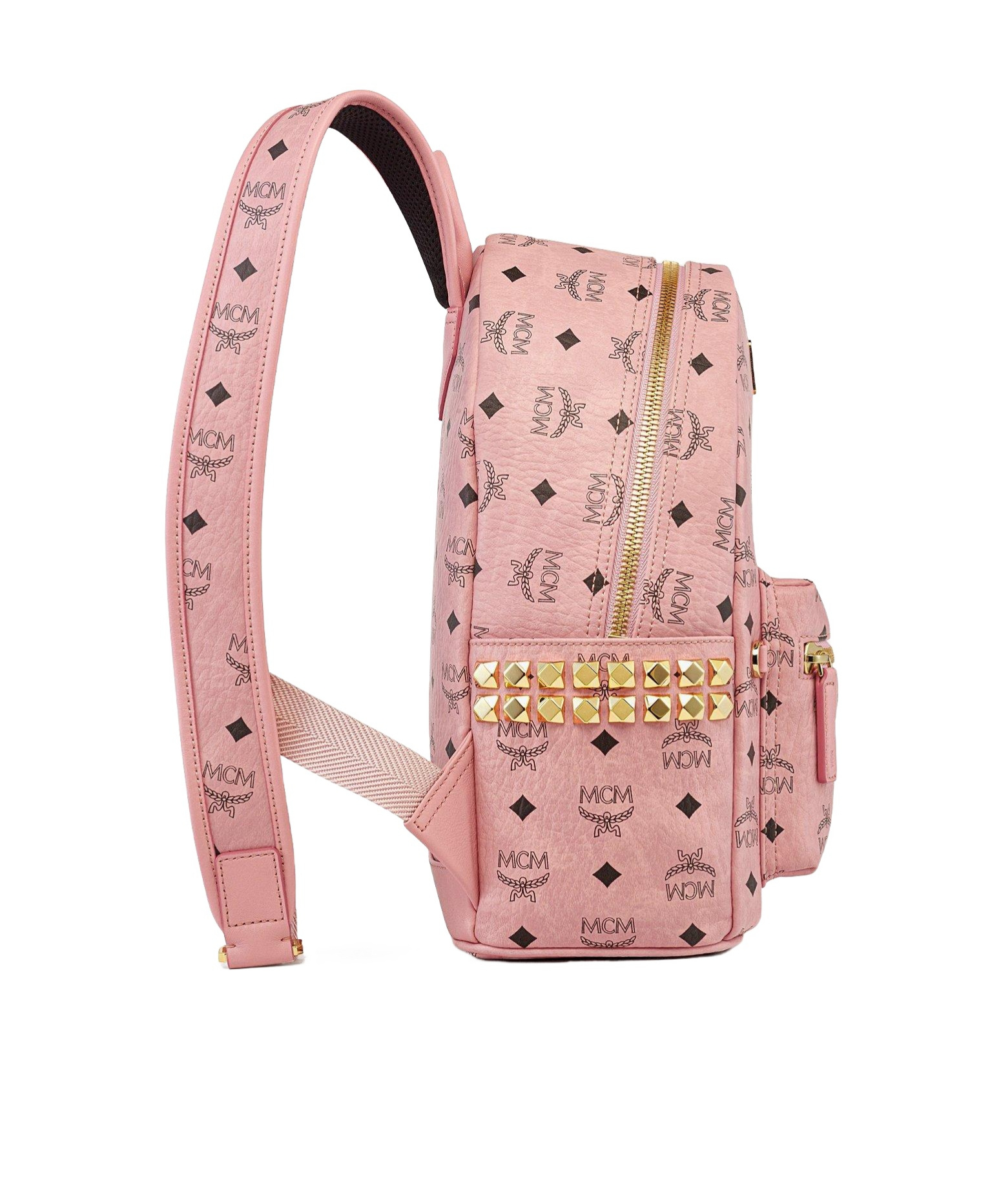 Mcm Stark Side Studs Backpack In Visetos In Pink