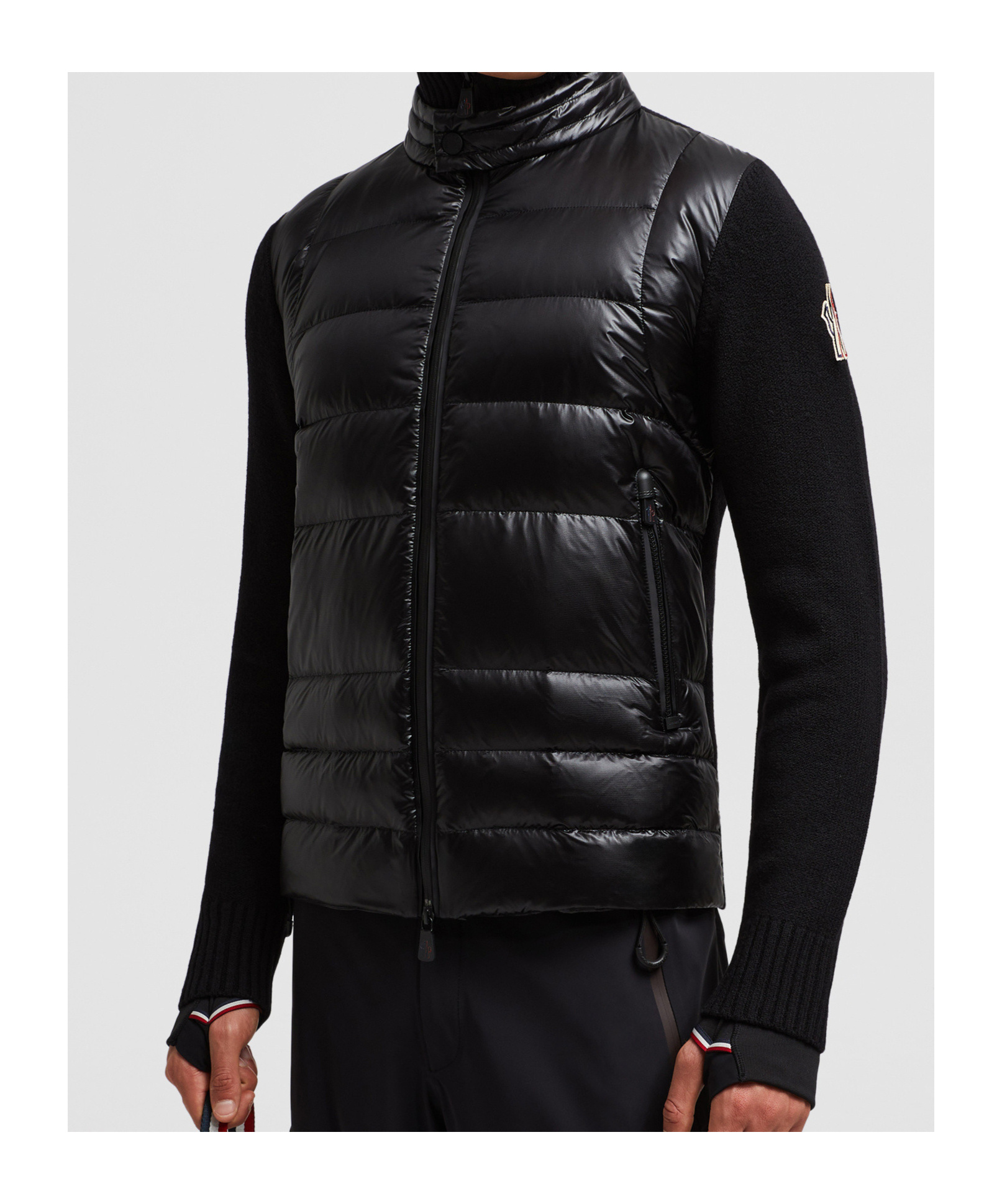 Moncler Black Wool Blend Tricot Cardigan In Black