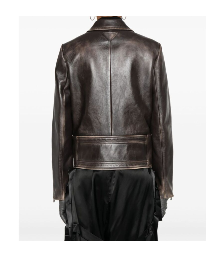 Prada Long-sleeved Leather Jacket In Brown