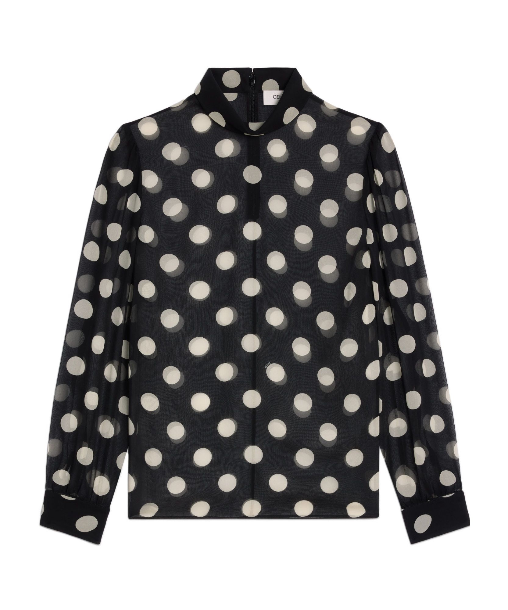 Celine Polka-dot Lapel Blouse In Black