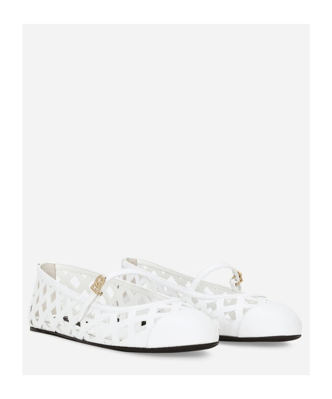 Dolce & Gabbana Formale Cutout Leather Ballet Flats In White