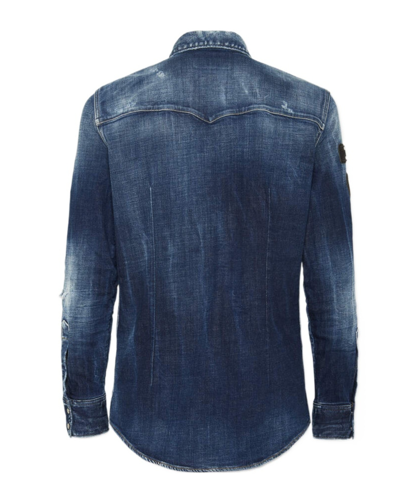 Dsquared2 X Ducati Denim Fashion Distressed Western Shirt In Blue