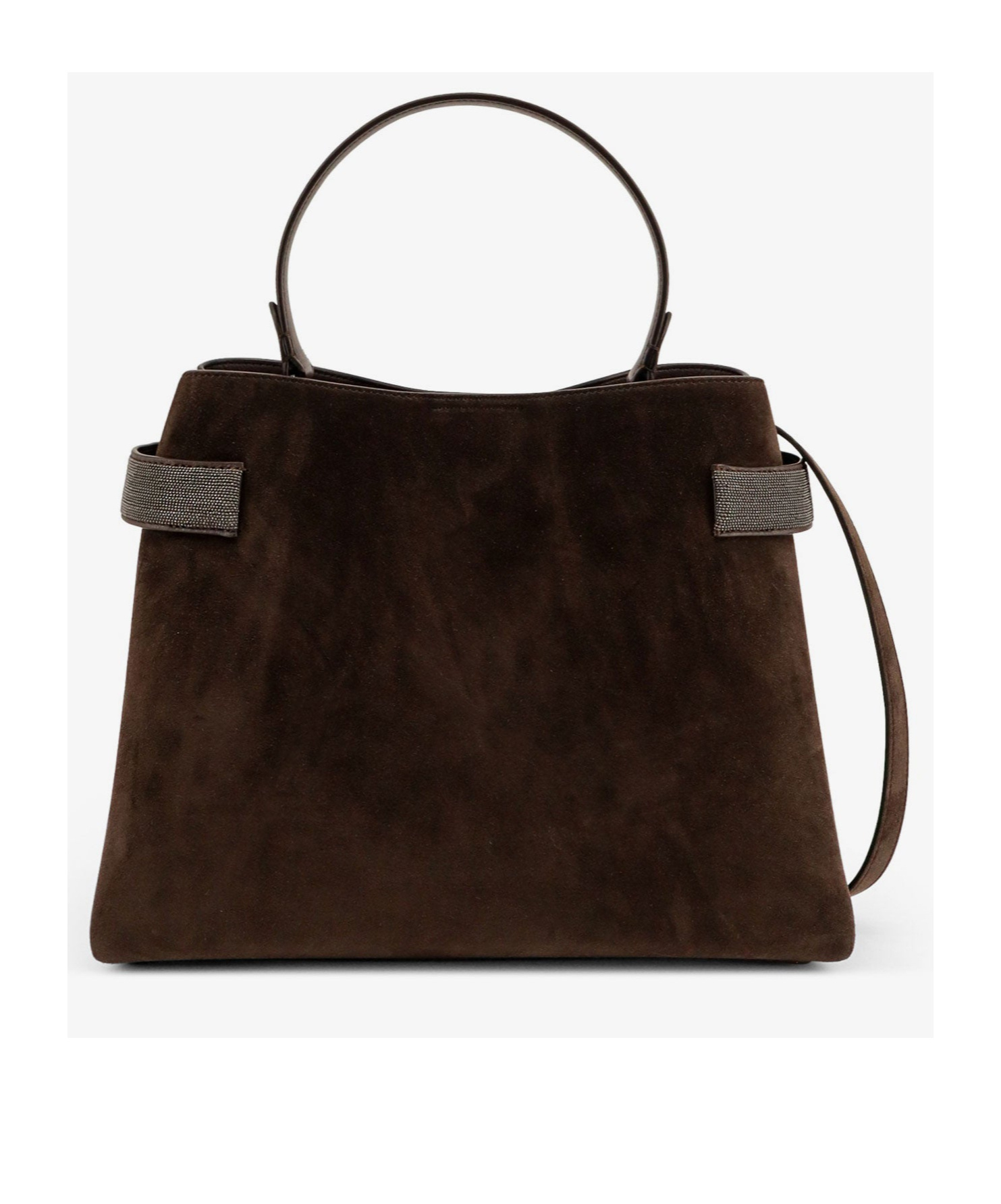 Brunello Cucinelli Essence Suede Beaded Shoulder Bag In Brown