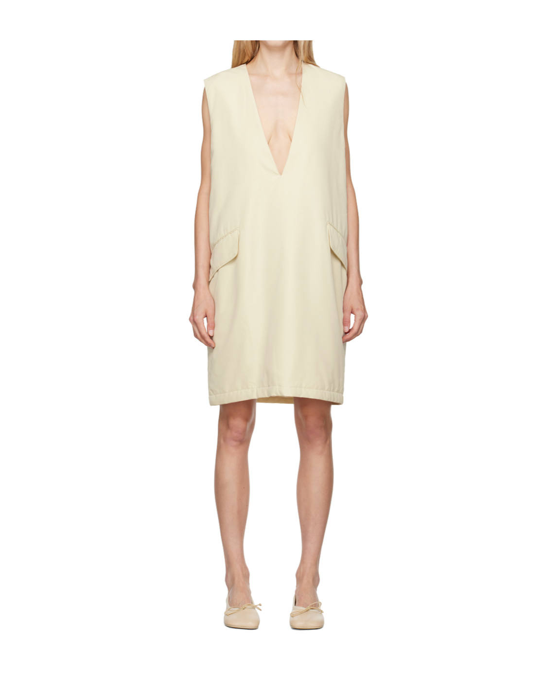Mm6 Maison Margiela Wool Sleeveless Longline Vest With Shawl Collar In Nude