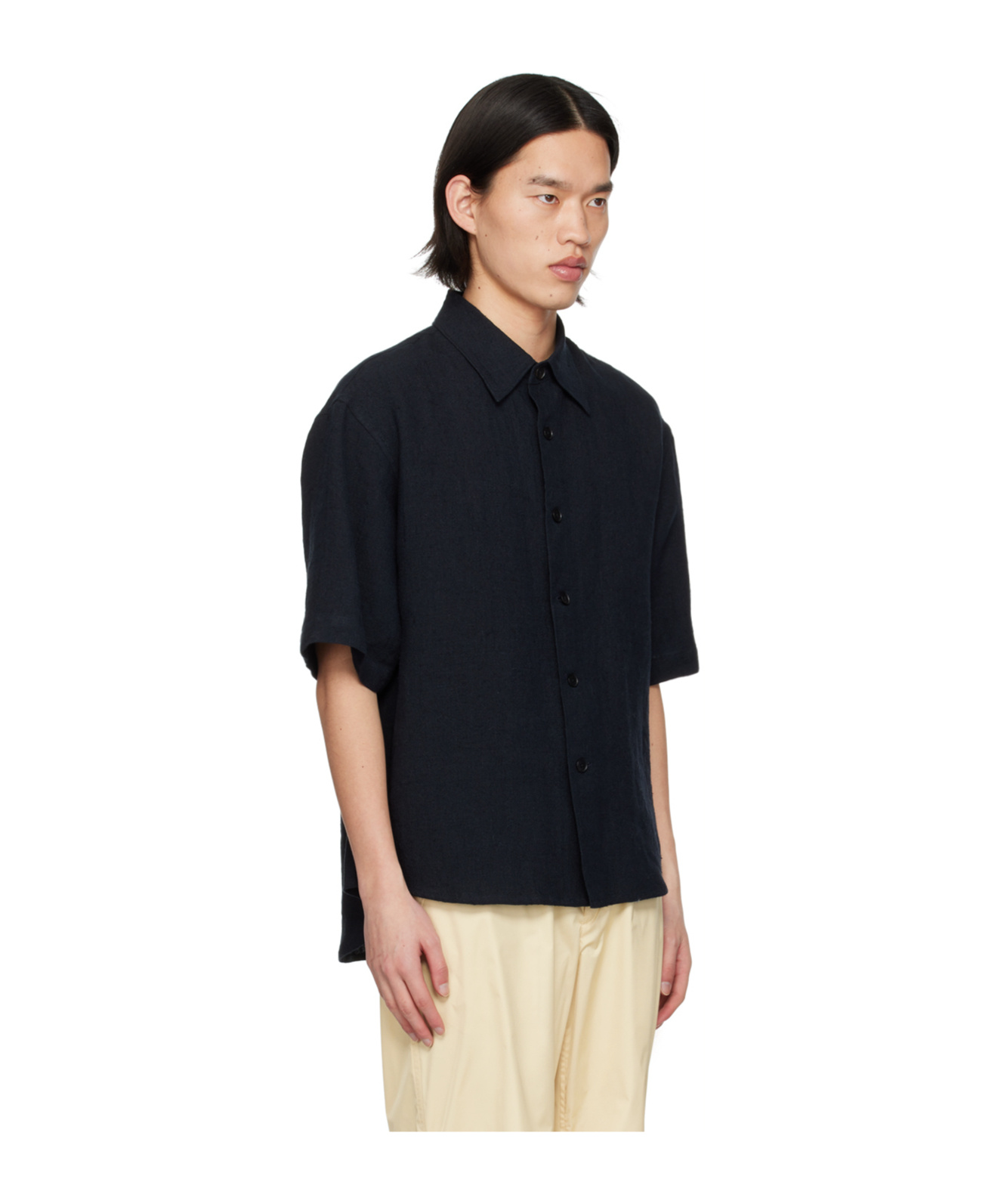 Auralee Lapel Half-sleeve Shirt In Black