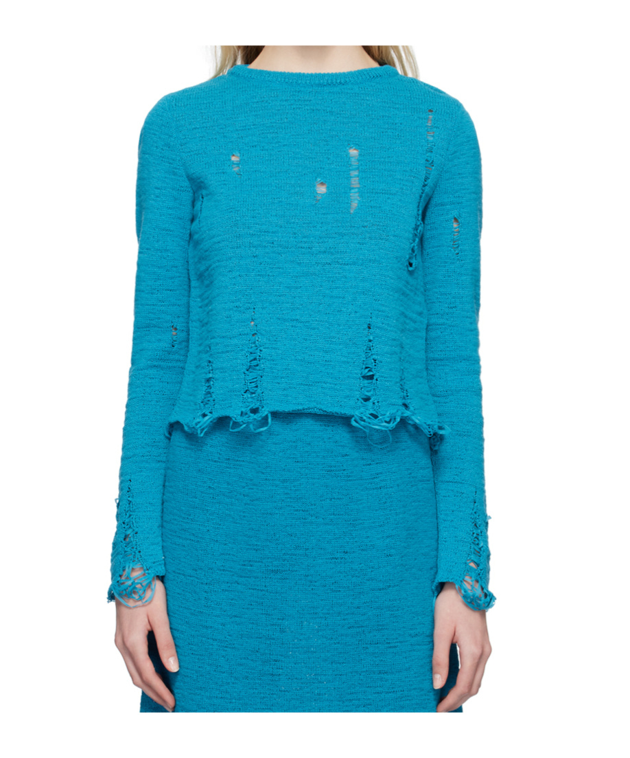 Song For The Mute Blue Distressed Crewneck In Blue