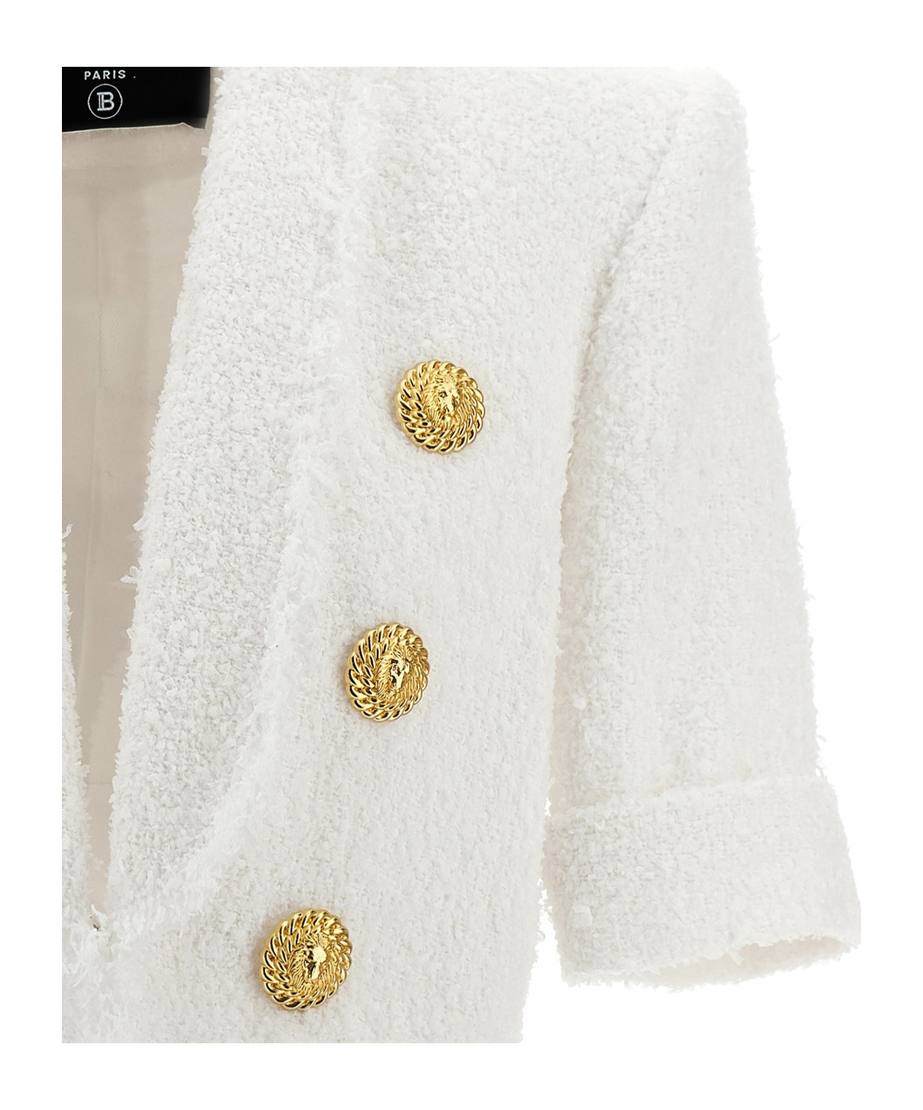 Balmain Spencer Tweed 6-button Short-sleeve Jacket In White