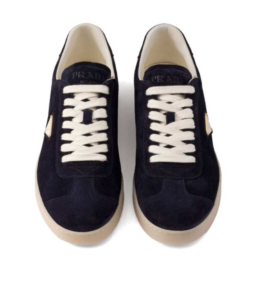 Prada Low-top Suede Sneakers With Rubber Sole In Blue