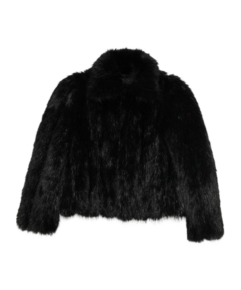 Balenciaga Black Shrunk Faux-fur Jacket In Black