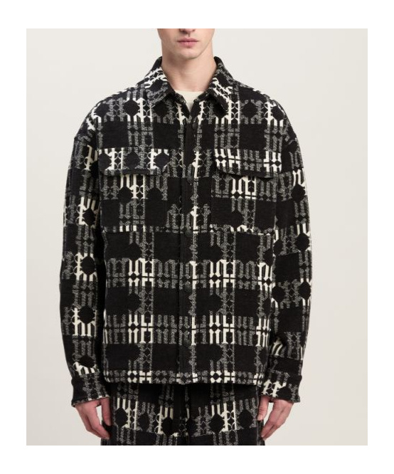 Palm Angels Two-tone Overshirt With Double Breast Pocket In Black