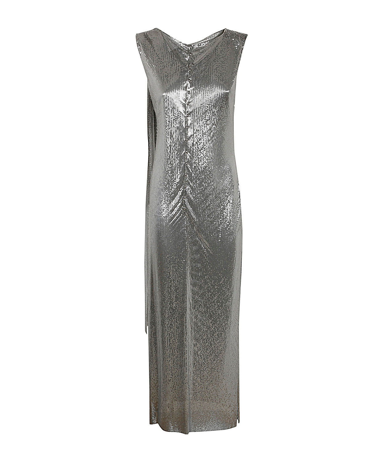 Rabanne Mesh Draped Maxi Sequin Dress In Gray