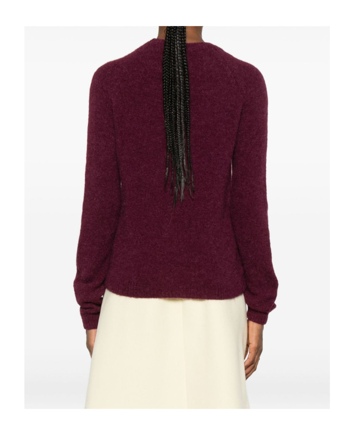 Baserange Ribbed Crew Neck Sweater In Burgundy