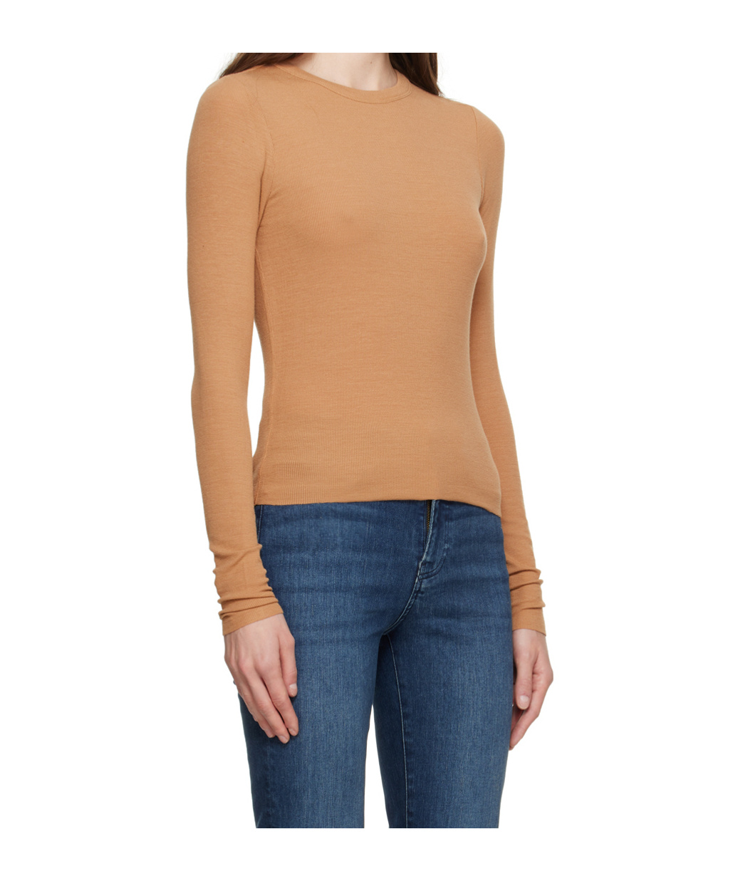 Frame Tan Embroidered Long Sleeve T-shirt In Brown