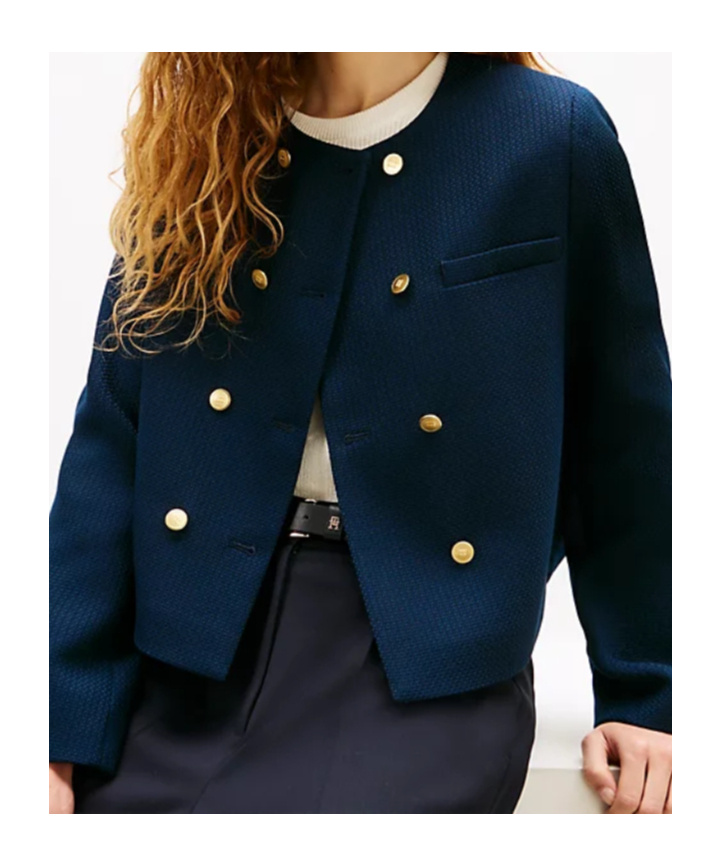 Tommy Hilfiger Textured Wool Blend Double Breasted Jacket In Blue