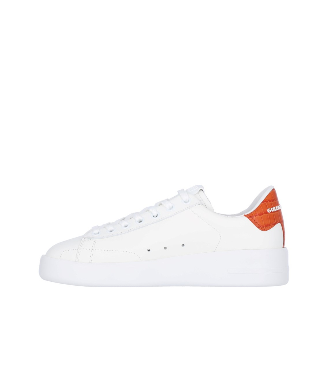 Golden Goose Womens Purestar With White Leather Star And Orange Heel Tab In White