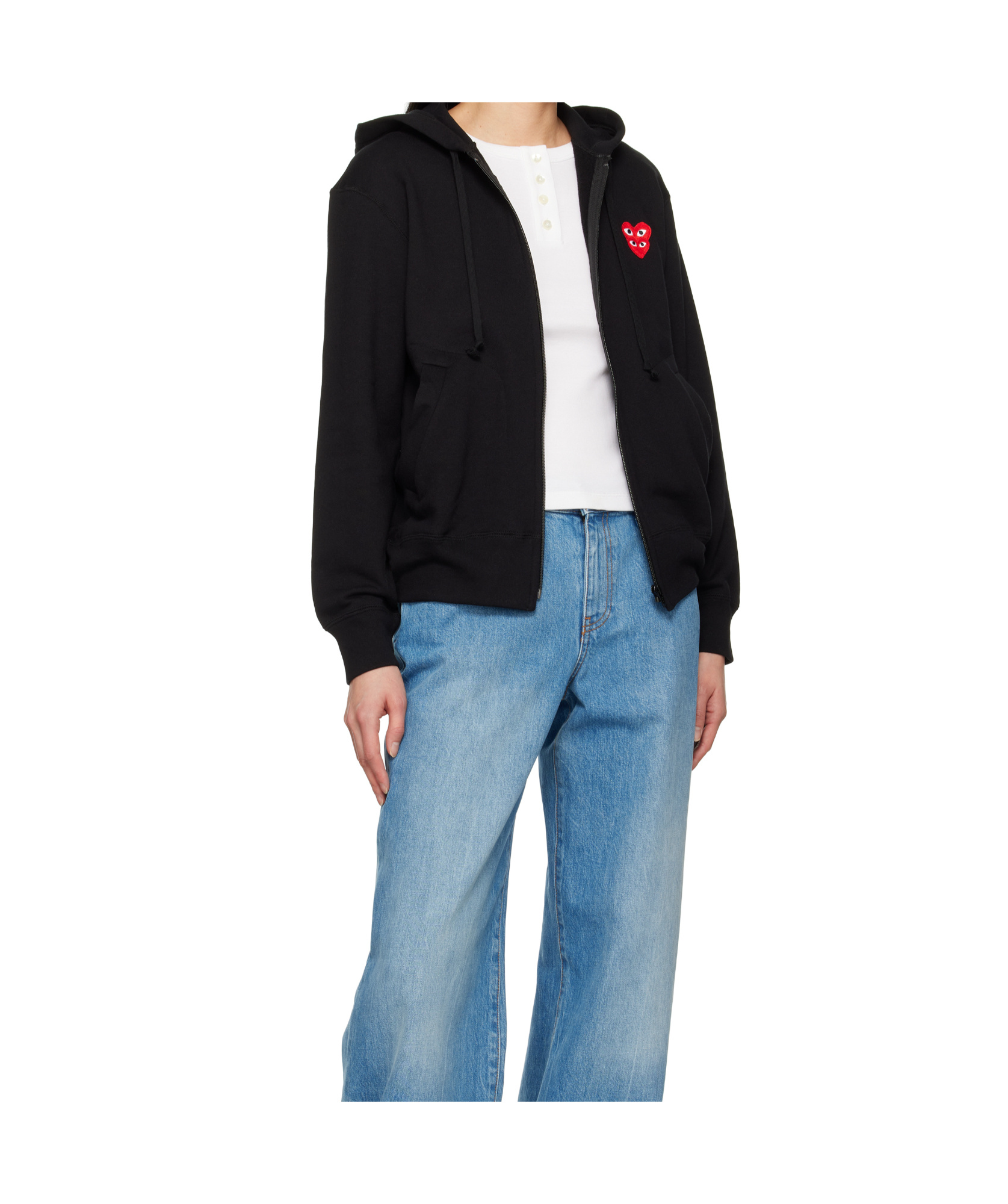 Comme Des Garçons Play Zipped Hoodie With Double Heart Patch In Black