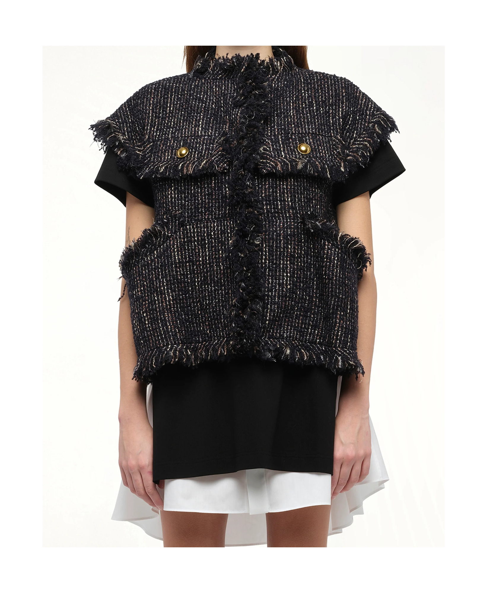 Sacai Raw-edged Vest In Black