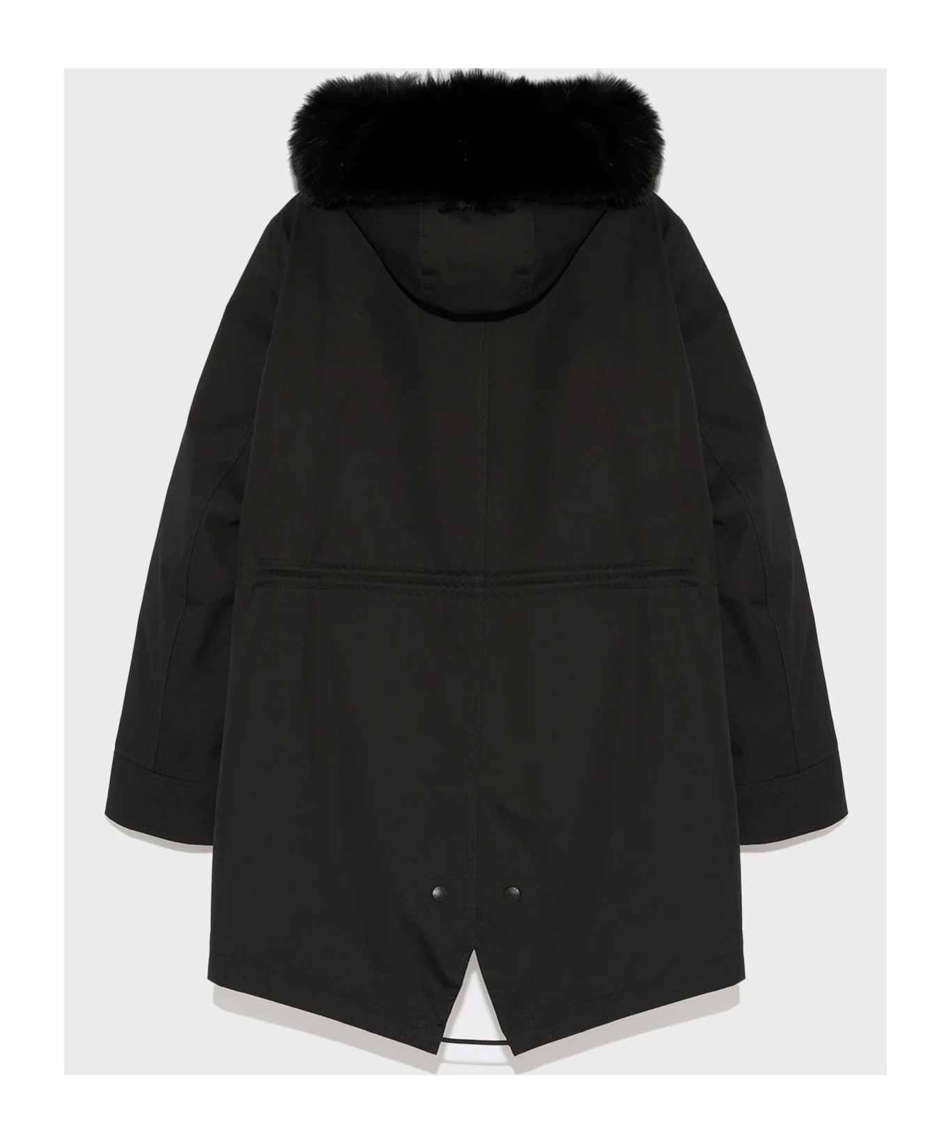 Yves Salomon Short Iconic Parka In Waterproof Cotton Blend With Fox And Rabbit Fur In Black
