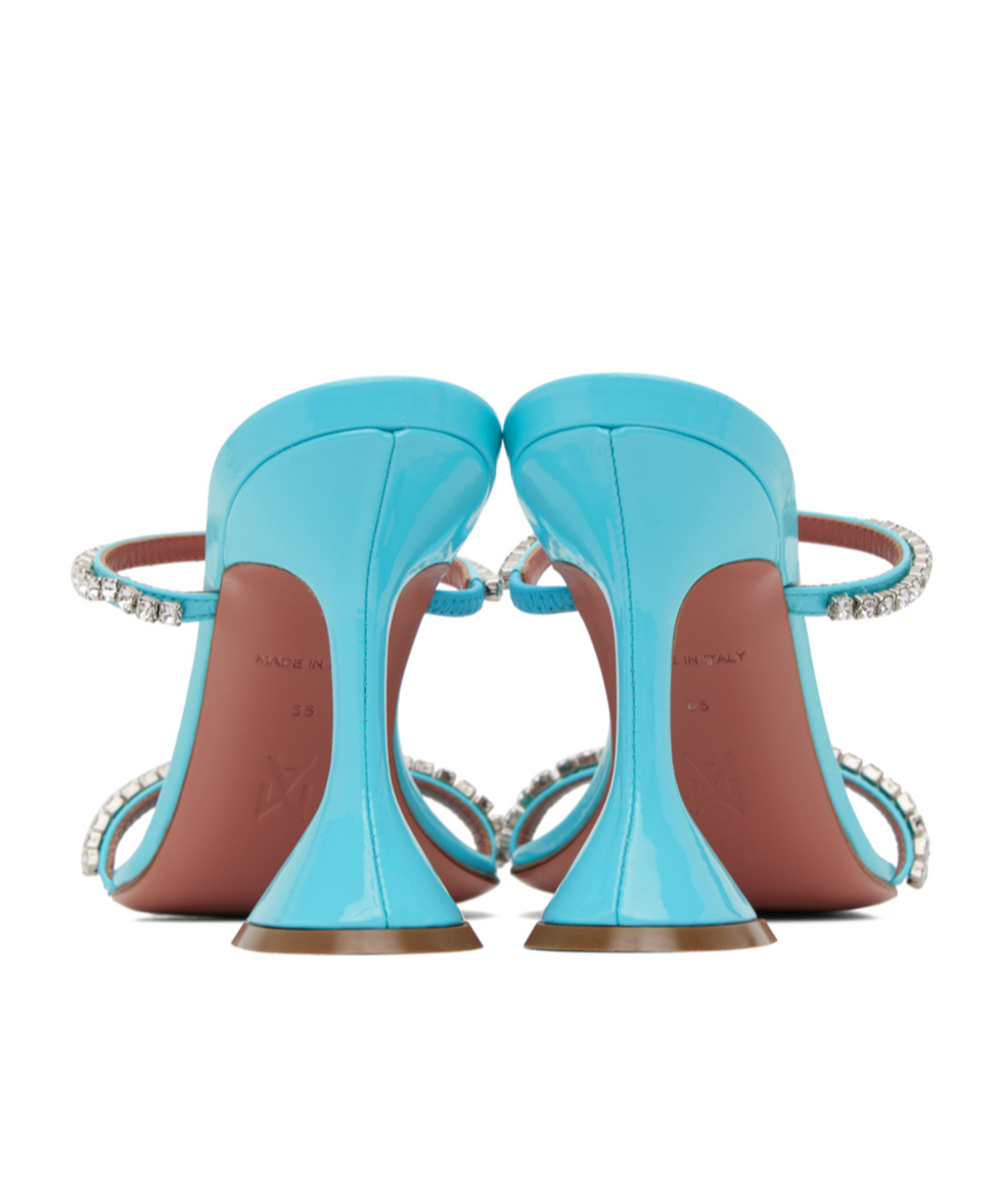 Shop Amina Muaddi High-heeled Sandals With Horizontal Belts In Blue