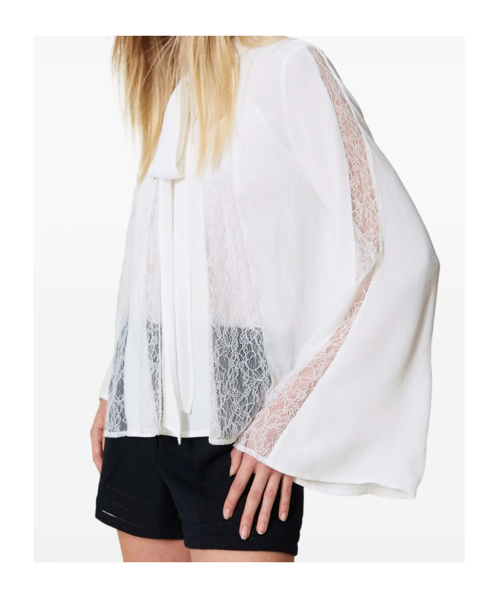 Shop Twinset Lace-detail Crepe Blouse In White