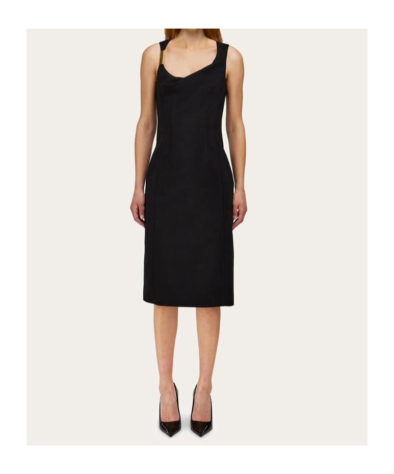 Ferragamo Corseted Dress With Gathered Neckline In Black
