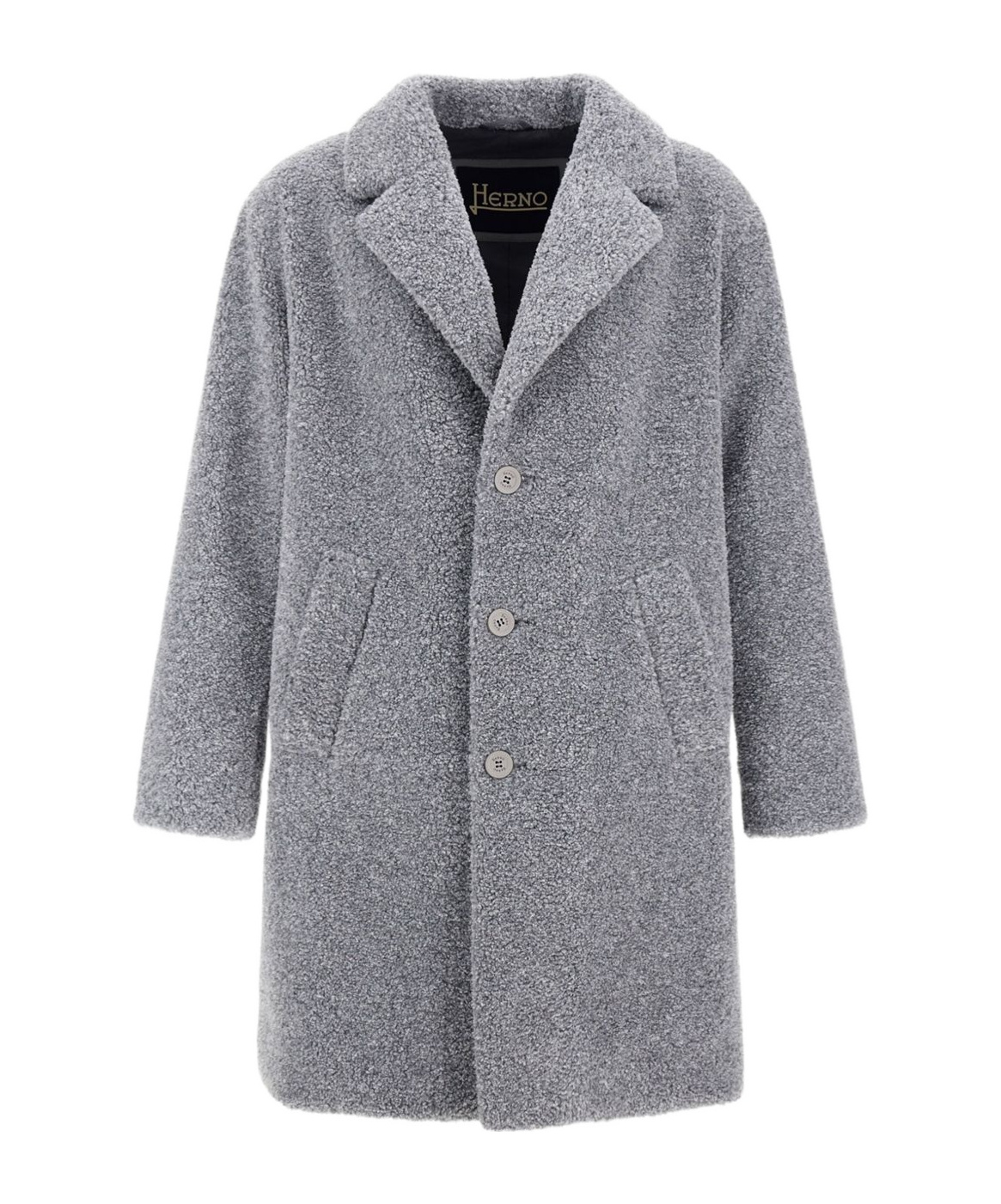 Herno Textured Mohair Wool Single Breasted Coat In Gray
