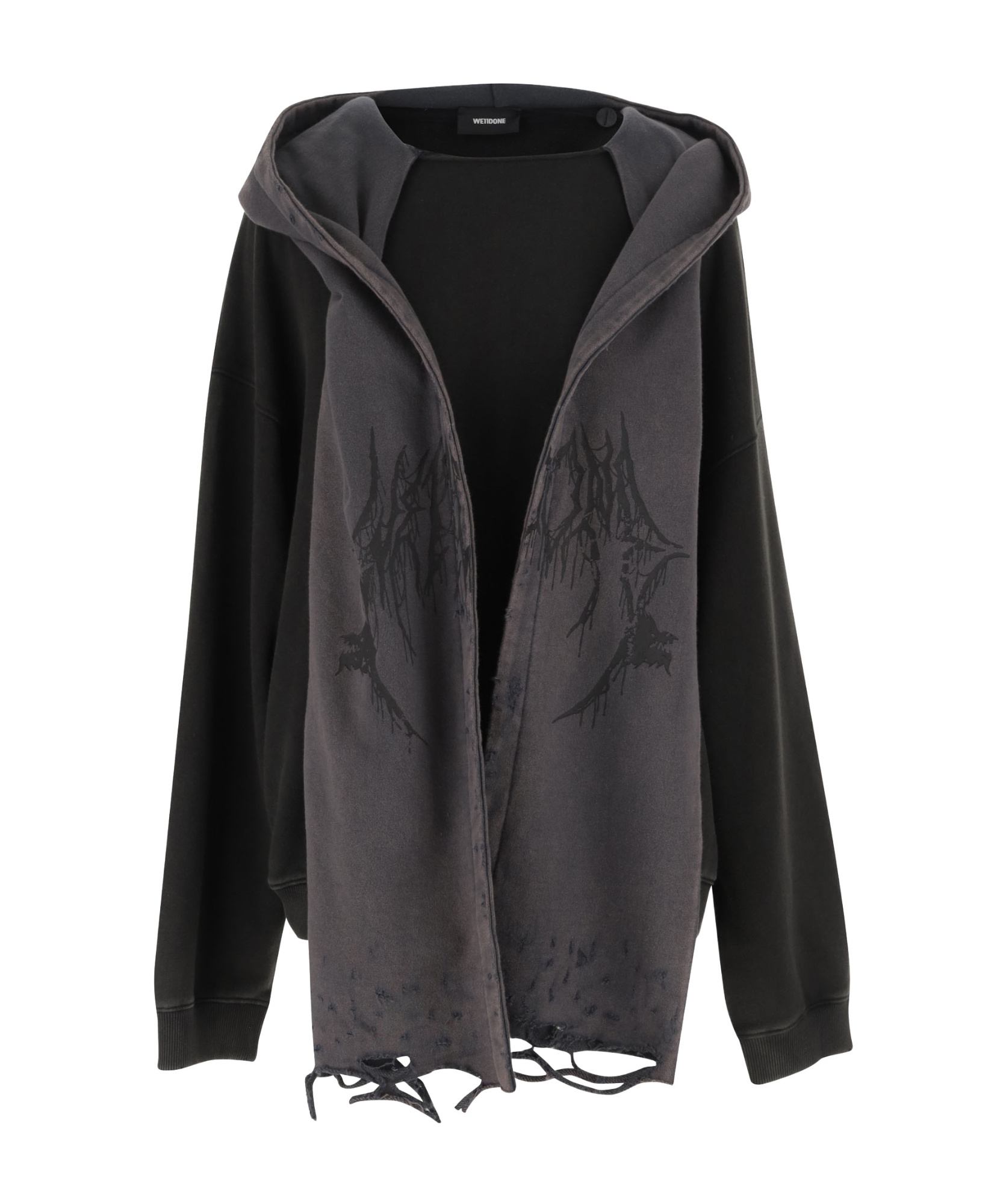 We11 Done Cotton Distressed Muffler Sweatshirt In Black
