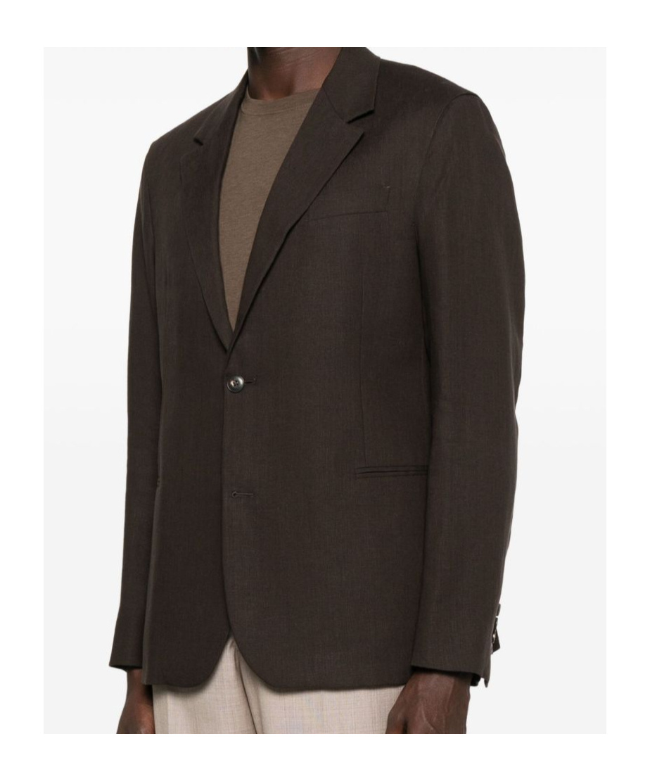 Emporio Armani Linen Single-breasted Jacket In Brown