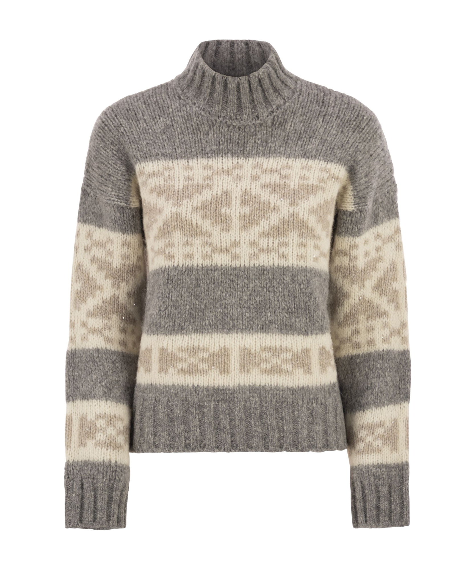 Peserico Striped High-neck Sweater In Gray
