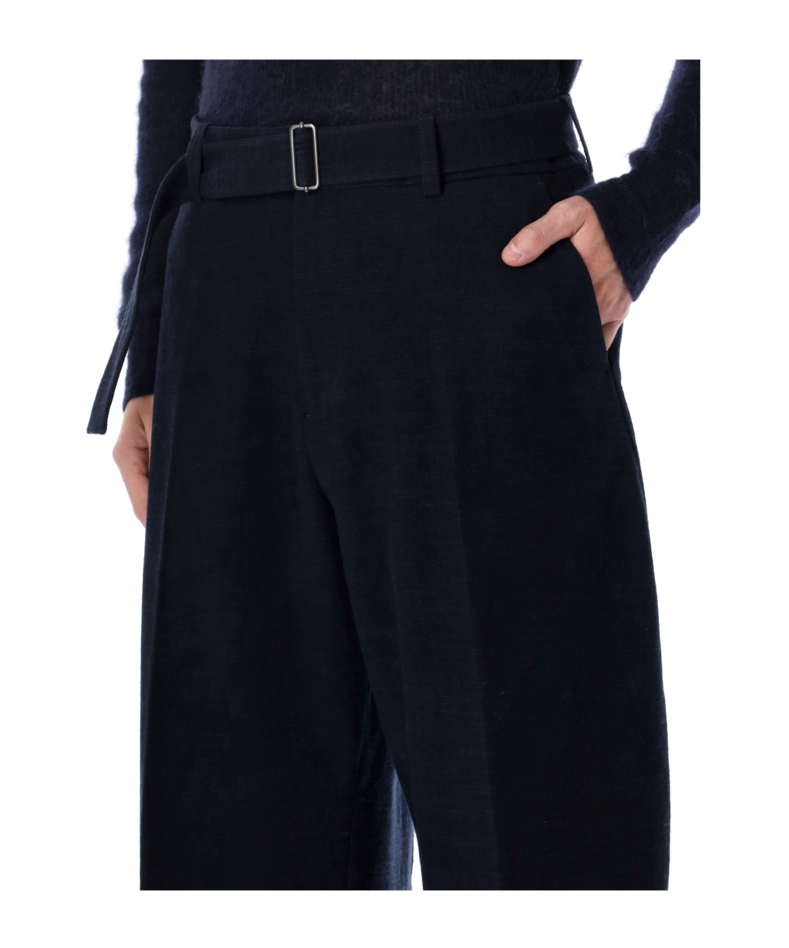 Studio Nicholson Wide-leg Wool Cotton Blue Vital Trousers In Black