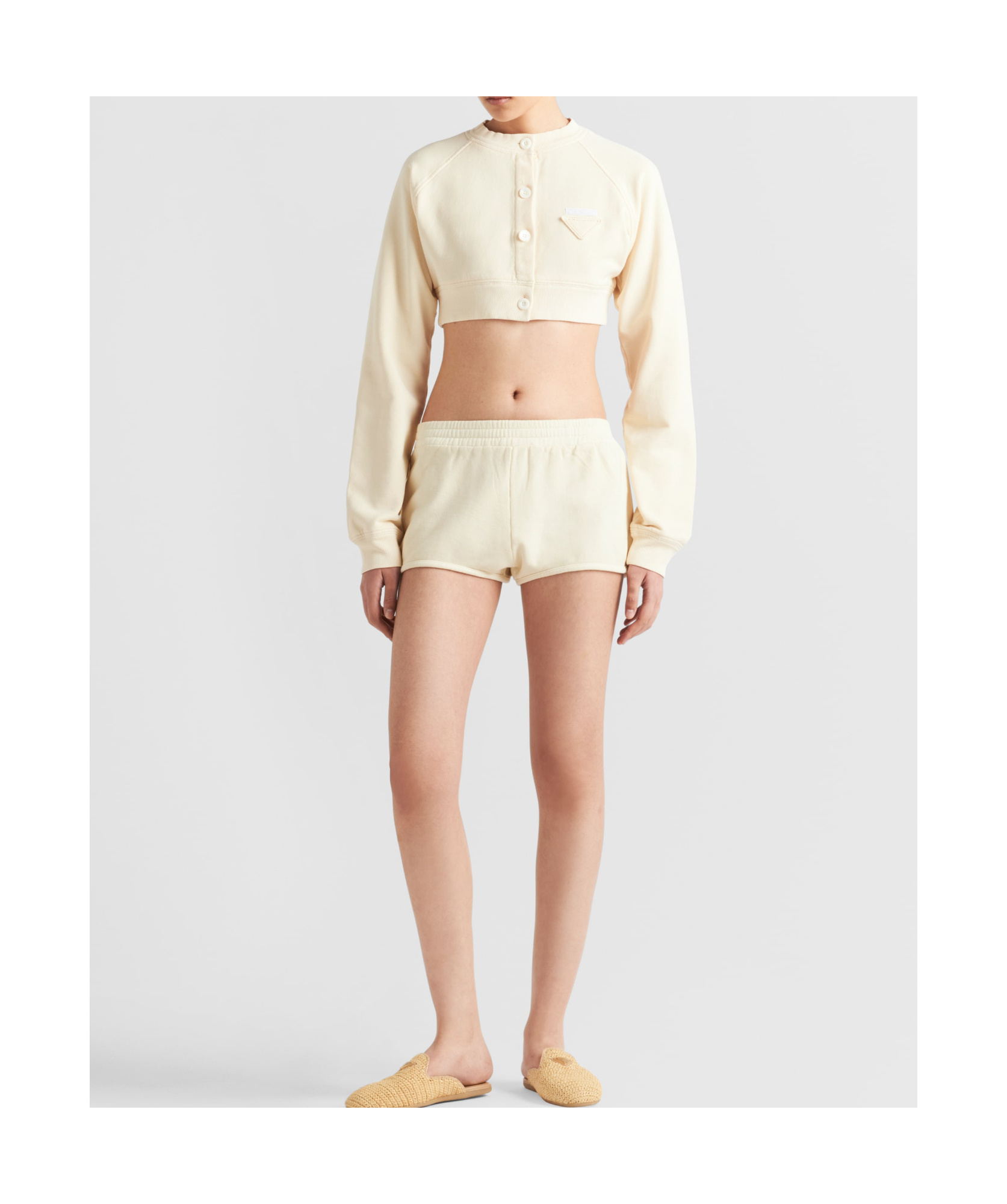 Prada Cropped Fleece Blouson In Nude