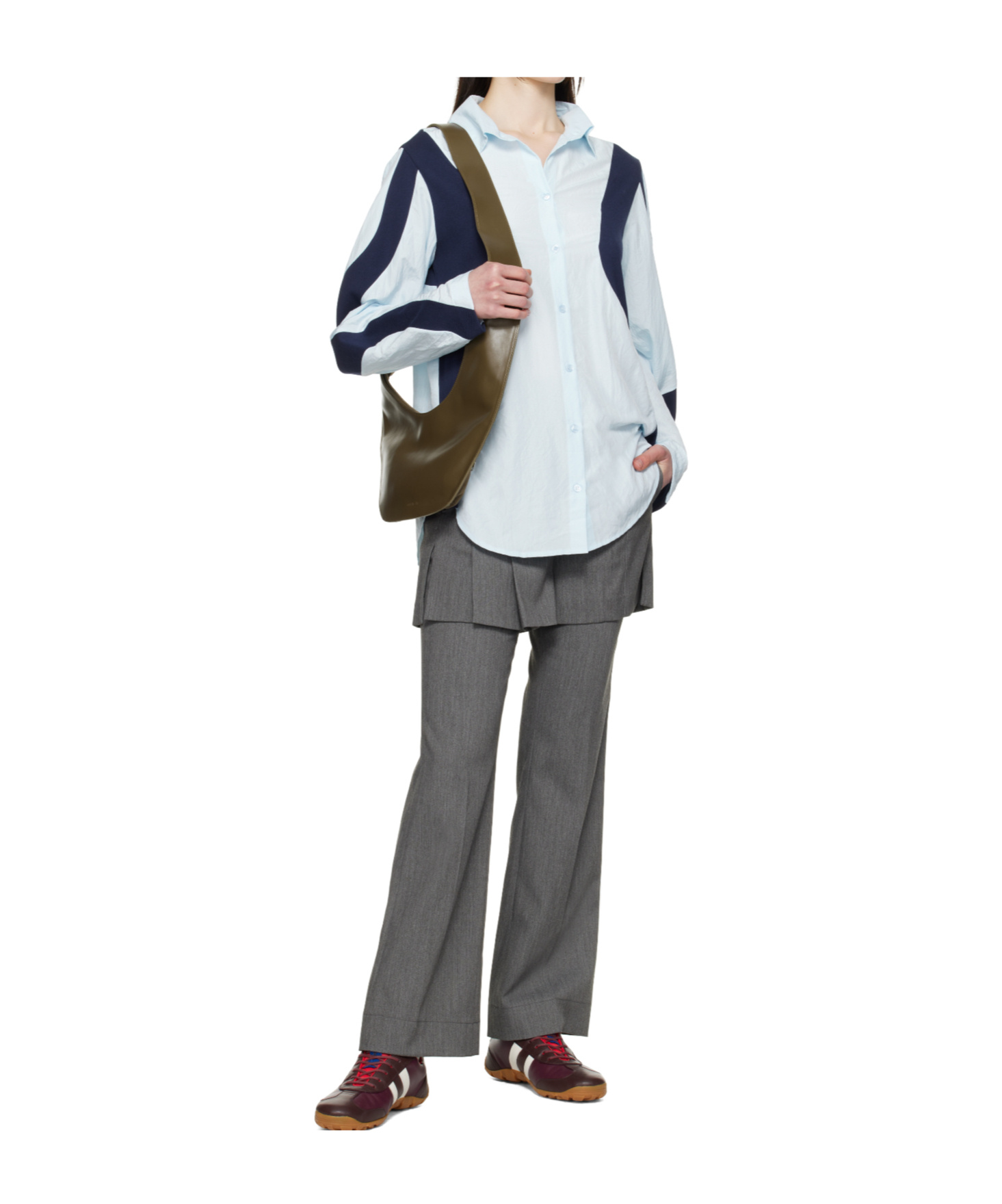 Open Yy Curved Patchwork Shirt In White