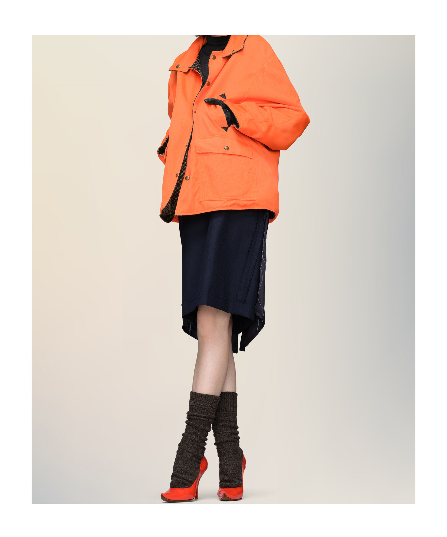 Maison Margiela Womens Orange Fluo Black Check Relaxed-fit Buttoned-collar Woven Jacket In Orange
