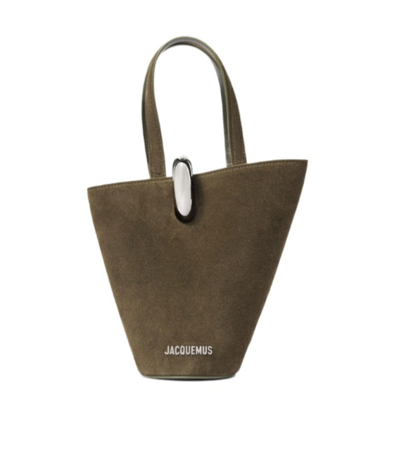 Jacquemus Asymmetric Suede Mini Bucket Bag In Green