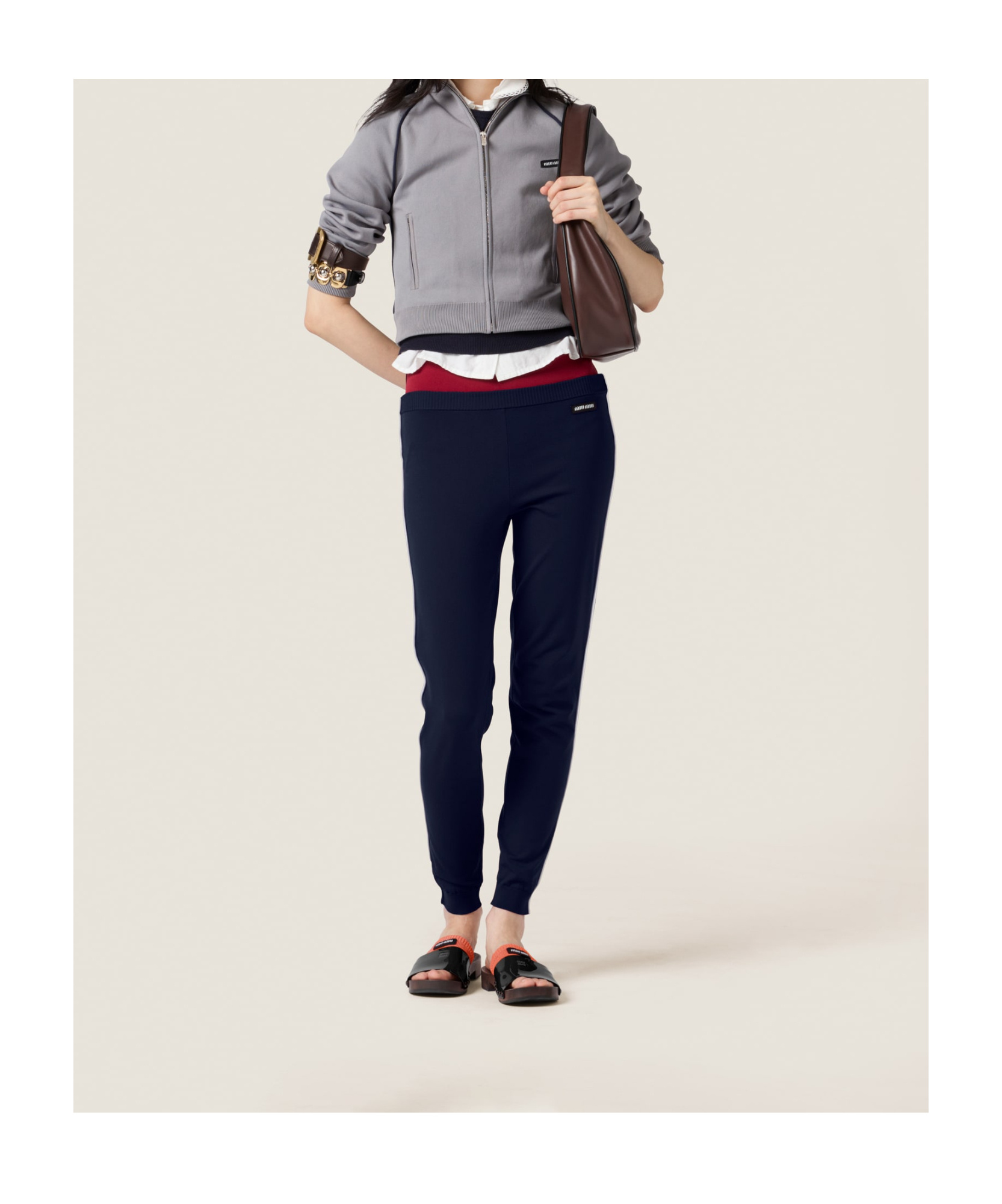 Miu Miu Technical Yarn Zipper Cardigan In Gray