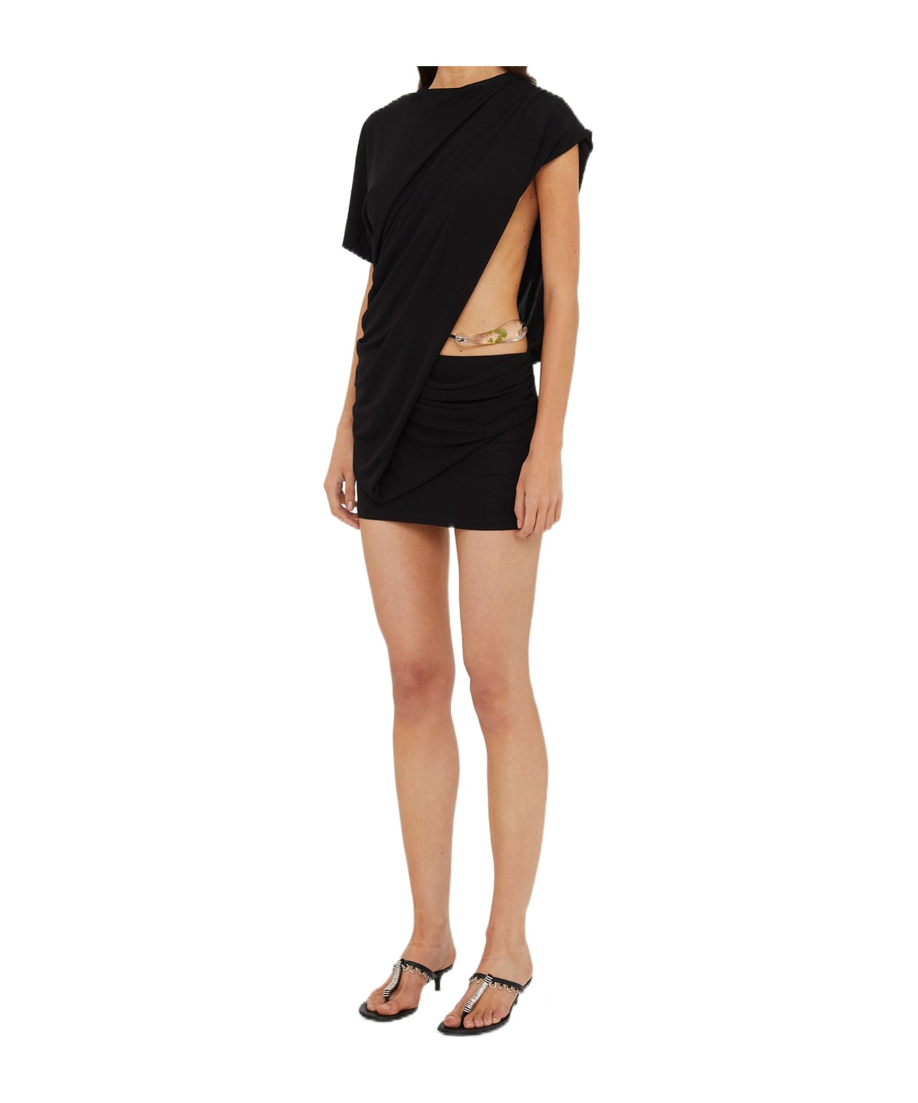 Christopher Esber Black Encased Nature Resin Draped Jersey Minidress In Black
