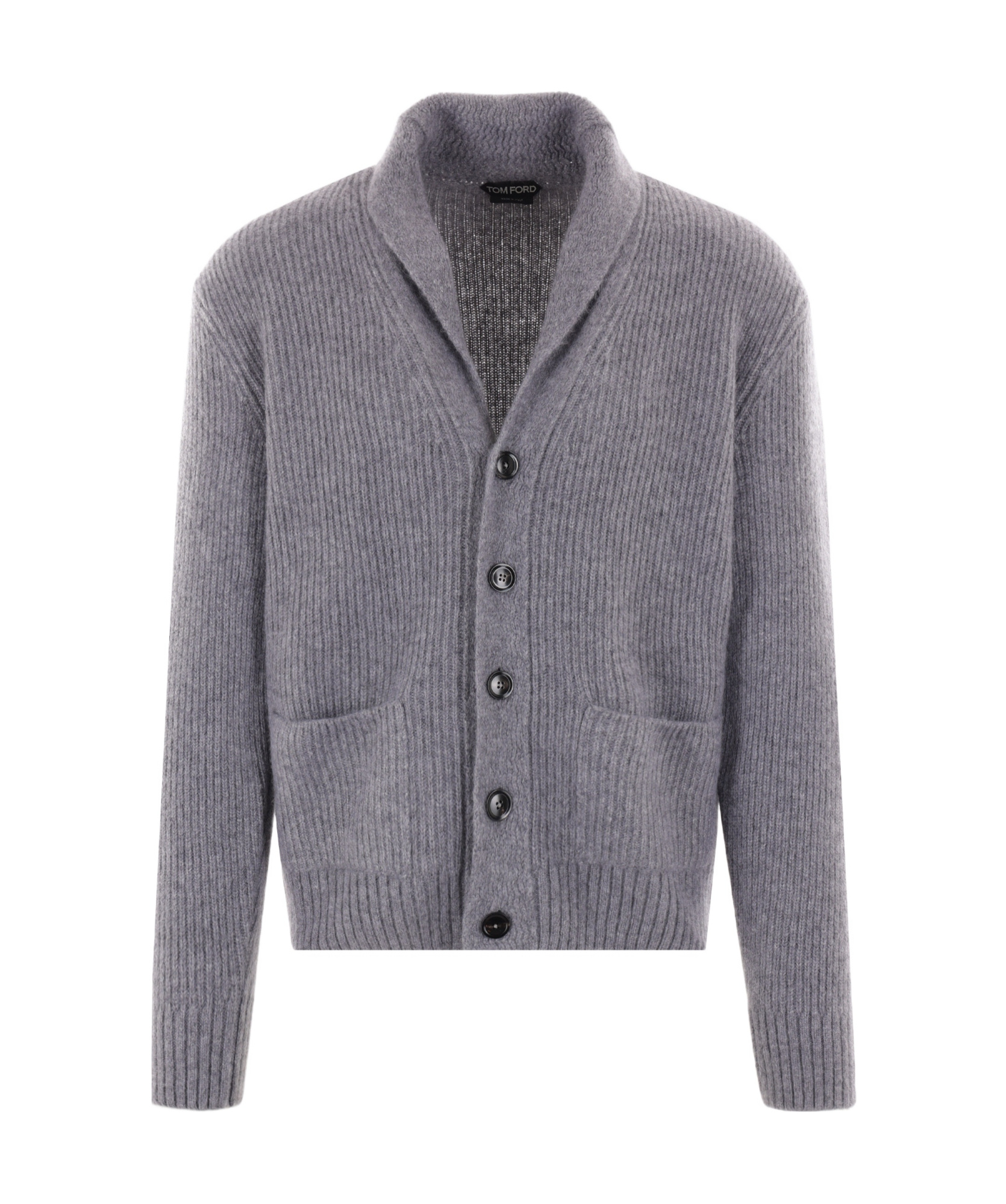 Tom Ford Brushed Shawl Collar Cardigan In Gray