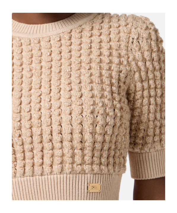 Elisabetta Franchi Sequin-embellished Cable-knit Sweater In Brown