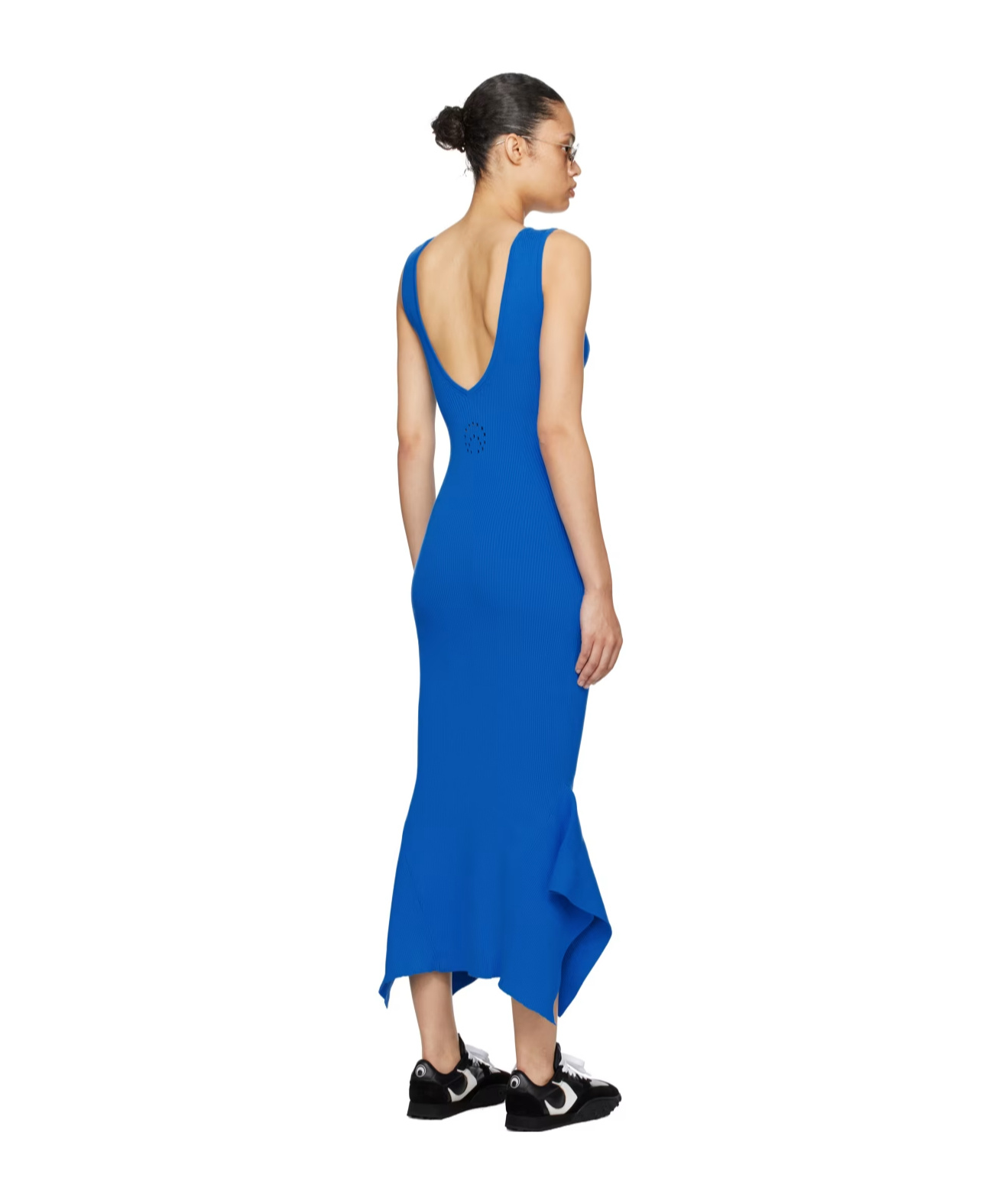 Marine Serre V-neck Dress With Bare Back In Blue