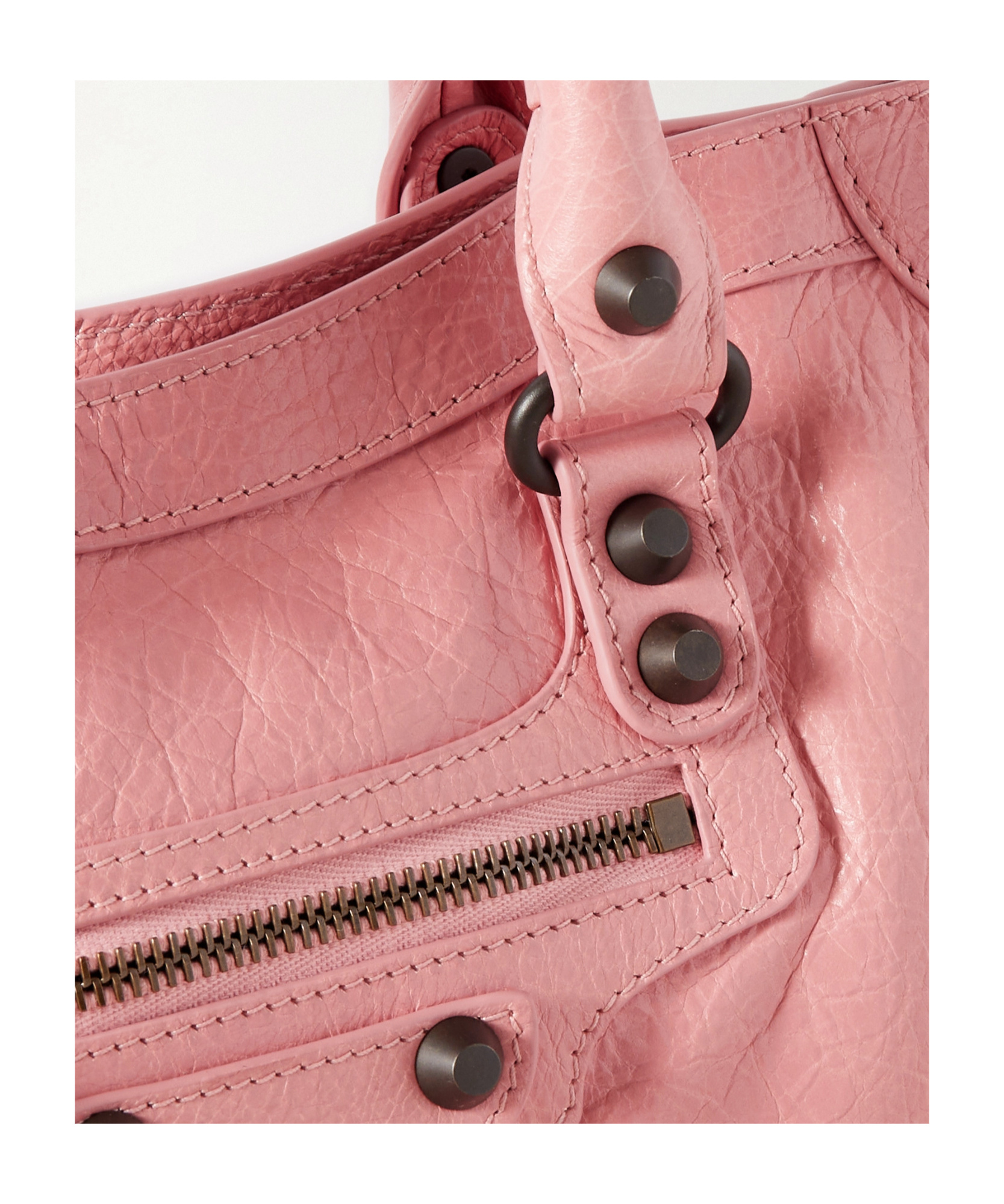 Balenciaga Green Leather Shoulder Handbag With Magnetic Closure And Metal Details In Pink