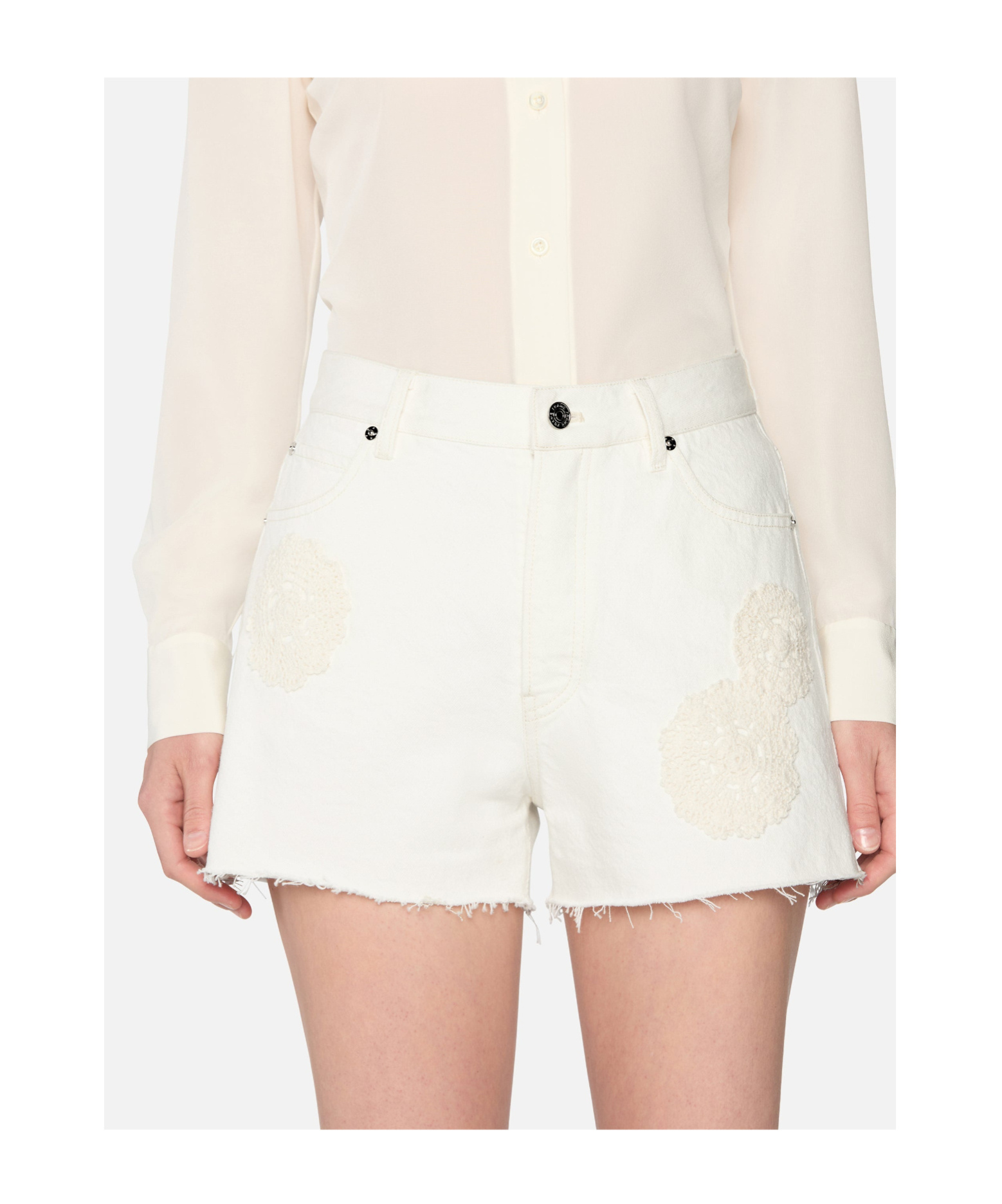 Frame Crochet Detail Shorts In White