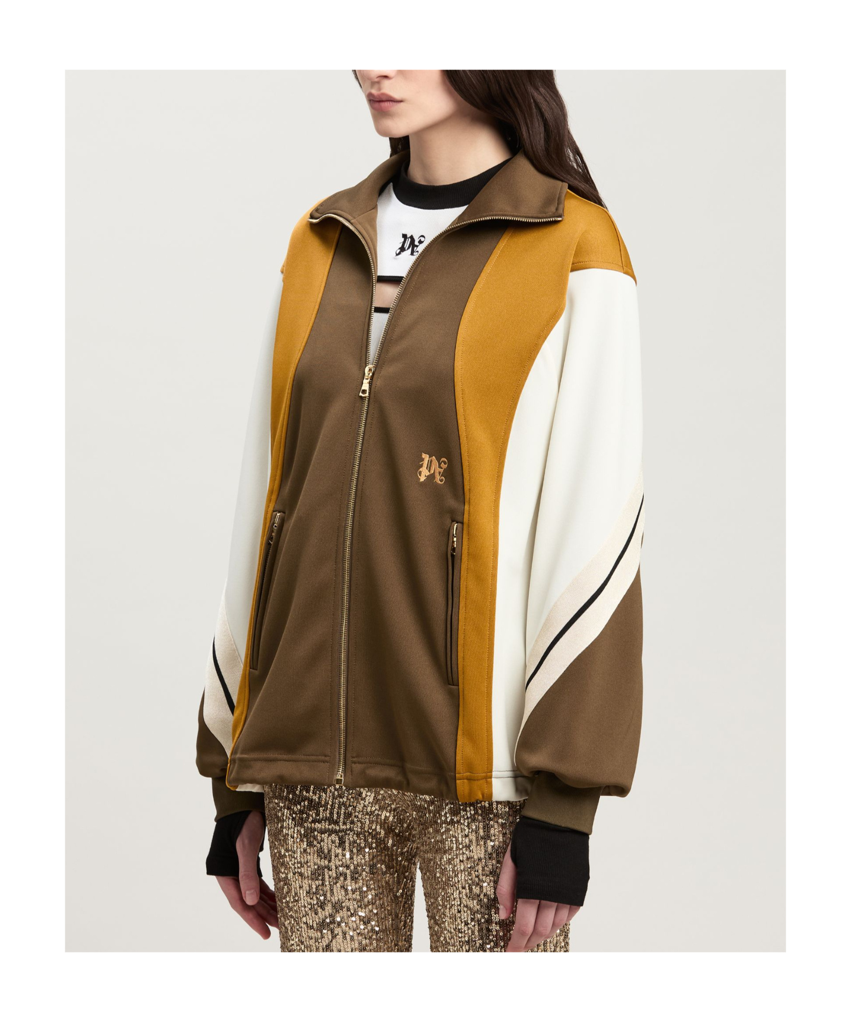Palm Angels Sweatshirt Over Colour-block Brown\/ochre In Green