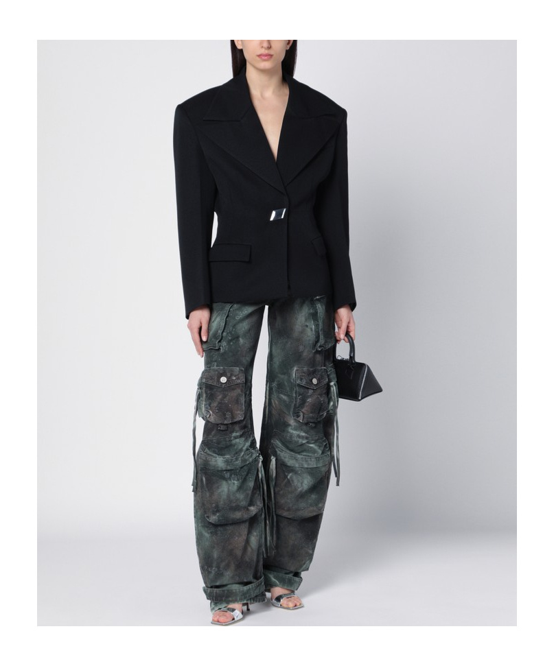 Attico Single-breasted Maxi-shoulders Blazer In Black