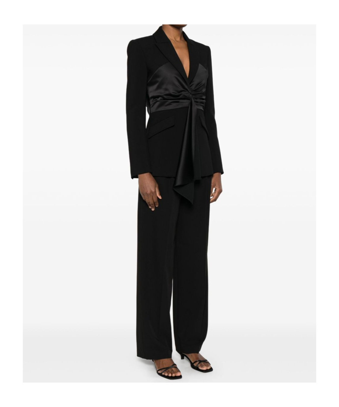 Patrizia Pepe Tailored Draped Blazer With Satin Waist Panel In Black